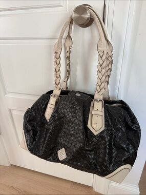 Simply Vera Vera Wang Black Woven Tote with Cream Braided Handles